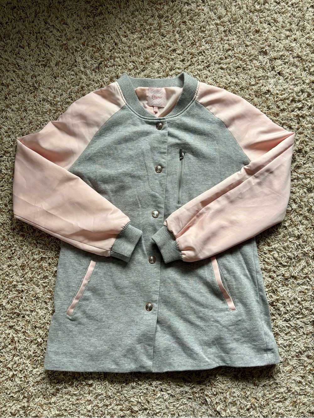 Candie's Pink and Gray Jacket Size L Gray/Pink Pockets Buttons Comfy